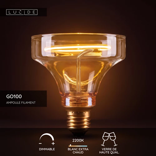 Lucide GO100 - Ampoule filament - Ø 10 cm - LED Dim. - E27 - 1x4W 2200K - Ambre - USP